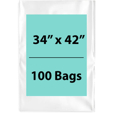 Clear Poly Bags 4Mil 34X42 Flat Open Top (LDPE) Pack of 100 Bags